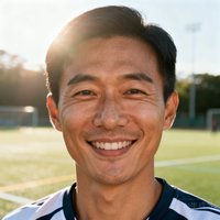 一位约30岁的亚洲男性用户头像，他面带满意的微笑，穿着休闲运动衫，背景是阳光明媚的户外球场，给人亲切可靠的感觉。